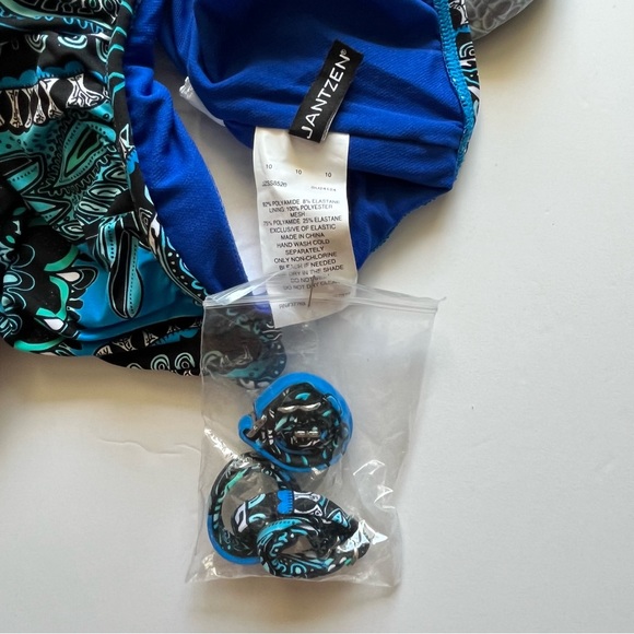 Jantzen blue off shoulder one pc paisley pattern bathing suit sz 10 - Picture 5 of 5